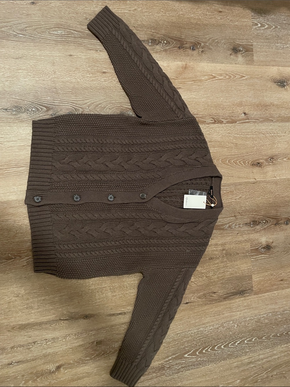 Quince Brown Cable Knit Women's Button-Up Cardigan